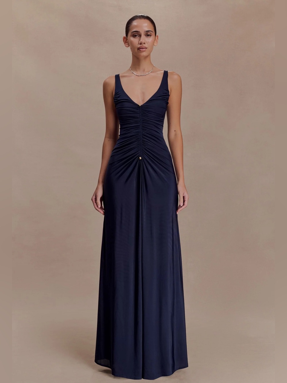 Meshki Perrie Slinky Ruched Maxi Dress - Ink Blue size M